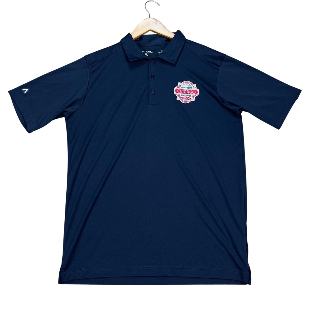 Chicago Nascar Street Race Antigua Polo Shirt Men Medium Navy Blue Short Sleeve